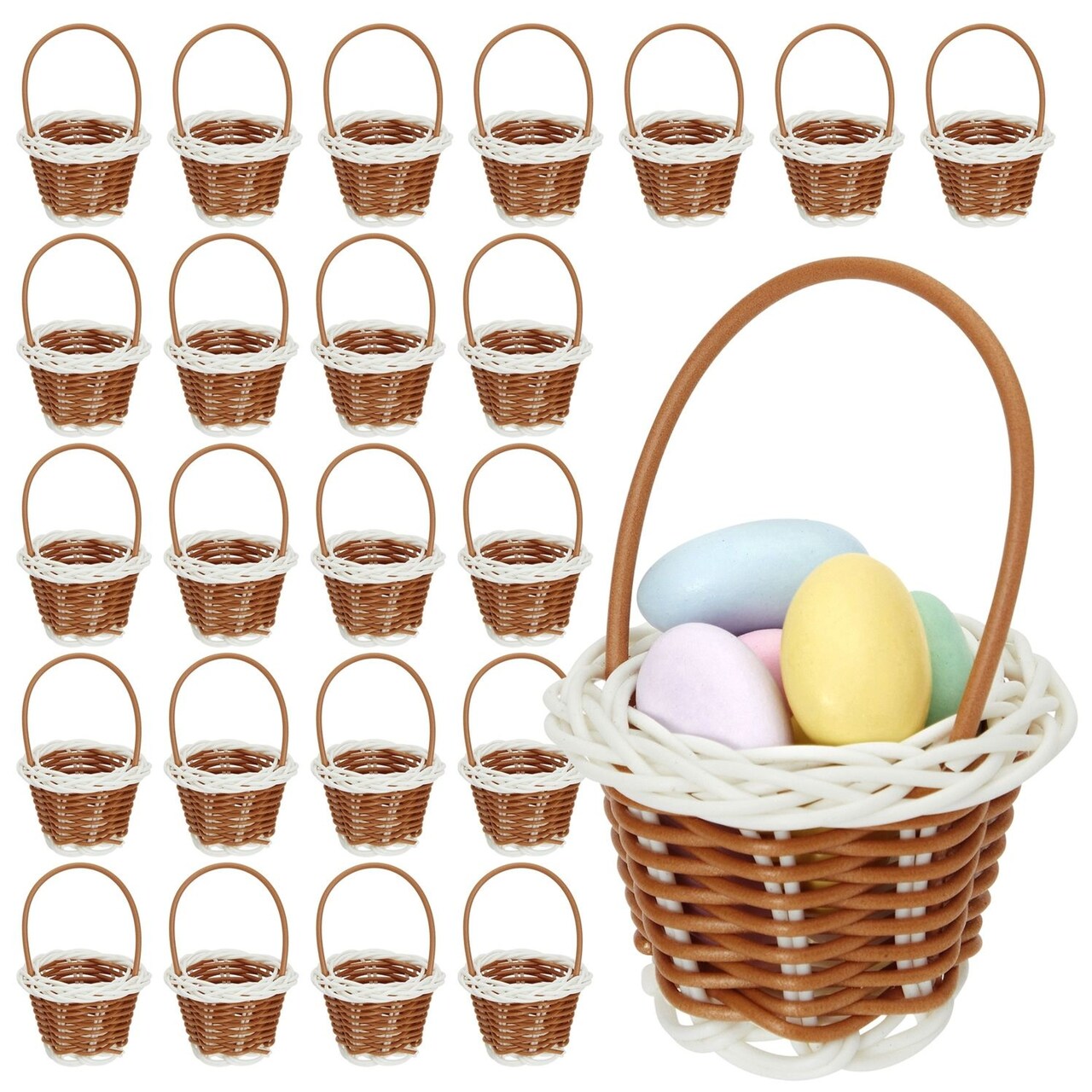 24 Pack Mini Woven Baskets with Handles - Miniature Baskets for School Projects, Easter-Themed Party, Arts & Crafts, Picnic (2 x 3 Inches), For Ages 3-8